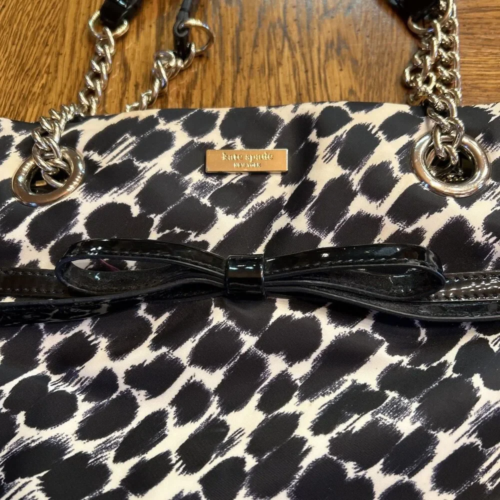 Vintage Kate Spade Animal Print Handbag Purse Patent Bow Luxury Designer